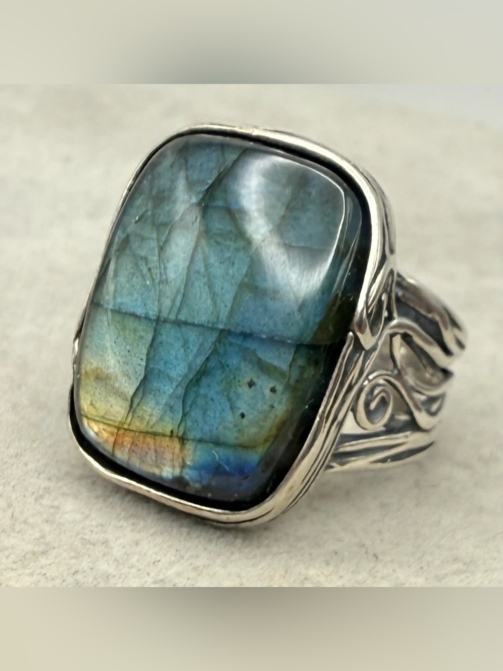 Or Paz Sterling Silver .925 Rectangular Labradorite Stamped Size 9 Ring